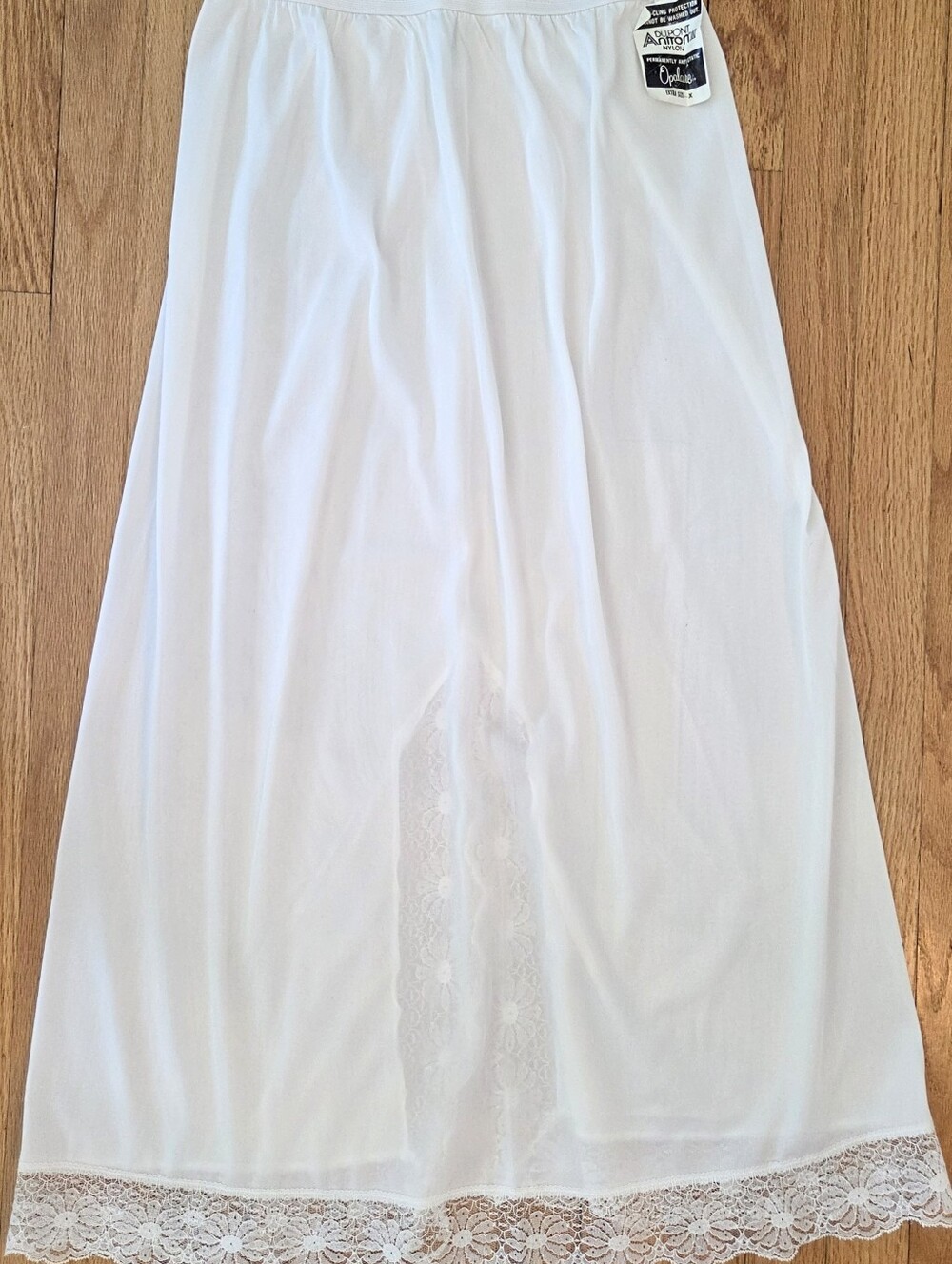 Skirt Half Slip Vintage 1X New 1970s White Nylon Antron III Long Lace trim dress